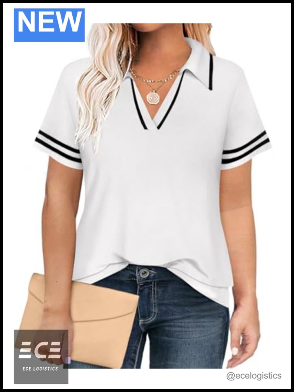 Plus Size Polo Shirt Zipper V-Neck Tunic Work Blouse Short Sleeve